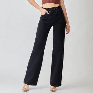Risen 30×33 Snached Sis High Rise Crossover Wide Leg Black Stretch Denim Jean